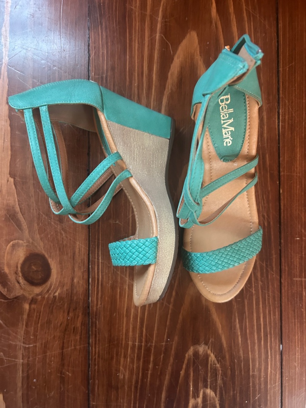 Bella Marie Teal Wedge Sandals